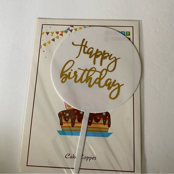 Happy birthday cake topper gold calligraphy acrylic plexi glass-4” 5 pack - Picture 7 of 8